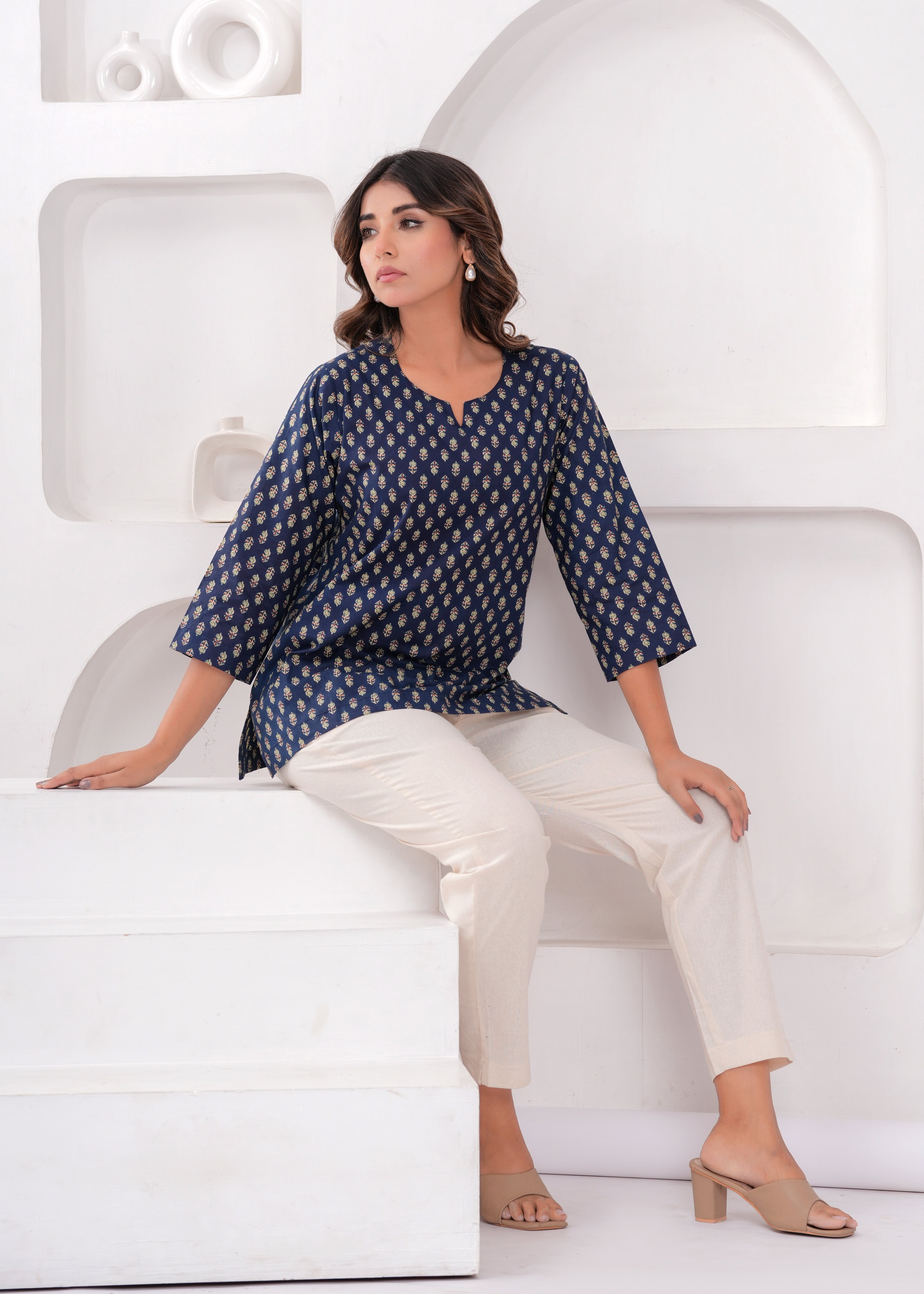 Royal Indigo Printed Cotton Top